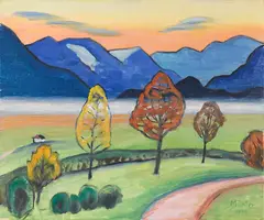 Gabriele Münter, Moor im Herbst (Berglandschaft mit Nebelstreif), 1944, Oil on canvas