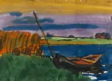 Emil Nolde, Marschlandschaft mit Fischerboot, 1920/ 1925, Watercolor