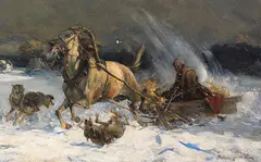 Alfred von Wierusz-Kowalski, Angriff der Wölfe, Wohl um 1900, Oil on canvas