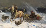 Angriff der Wölfe by Alfred von Wierusz-Kowalski, Wohl um 1900, Oil on canvas, sold Nov 2019