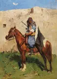 Franz Roubaud, Kaukasischer Reiter, 1883, Oil on panel