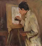 Wlodzimierz Popiel, An der Staffelei, 1899-1900, Oil on panel