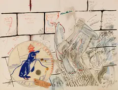 Sigmar Polke, Telefonzeichnung, Um 1972, Pencil and color pen over blind-tooled silkscreen