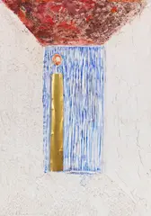 Fausto Melotti, Senza titolo, 1977, Color and brass, collaged on structured gypsum ...