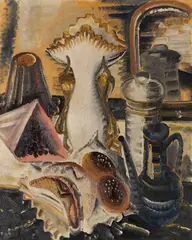 Paul Kleinschmidt, Stillleben mit Kaffeekanne, Korinthen und Obst, 1931, Oil on canvas