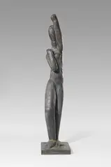 Schmale mit erhobenem Arm by Josef Pillhofer, Ca. 1956-1959, Bronze with brown patina, sold Jun 2019