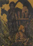 Otto Mueller, Zigeunerfamilie am Planwagen, 1926/27, Lithograph in colors