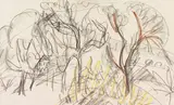 Baumgruppe in Königstein by Ernst Ludwig Kirchner, 1916, Charcoal and color Chalks, sold Jun 2019