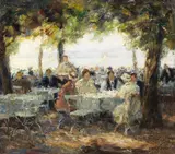 Otto Eduard Pippel, Wirtsgarten am Starnberger See, Um 1935/1940, Oil on canvas