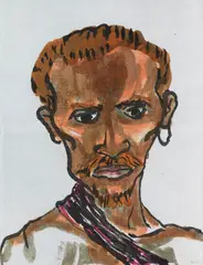 Hagerer Männerkopf mit hellbraunem Haar by Emil Nolde, 1914/ 1915, Lithograph, partly worked over with thinned tem..., sold Jun 2019