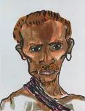 Emil Nolde, Hagerer Männerkopf mit hellbraunem Haar, 1914/ 1915, Lithograph, partly worked over with thinned tem...