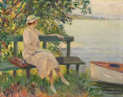 Edward Cucuel, Die grüne Bank, Um 1920, Oil on canvas