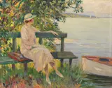 Edward Cucuel, Die grüne Bank, Um 1920, Oil on canvas