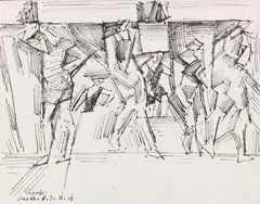 Badende by Lyonel Feininger, 1916, Pen and India ink drawing, sold Jun 2019