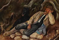 Ruhender im Wald by Albert Birkle, 1933, Oil on cardboard, sold Jun 2019