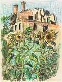 Max Pechstein, Sonnenblumen im Garten, 1948, India ink and color Chalk drawing
