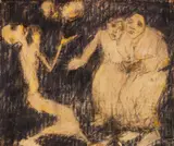 Christian Rohlfs, Tod als Jongleur (Revolution), Wohl 1935, Gouache and color chalks over woodcut