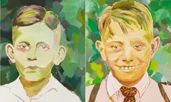 Cornelia Schleime, Deutsche Pimpfe lieben das Grüne I und II, 1994, 2 paintings. Oil on canvas