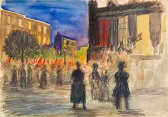 Werner Heldt, Revolution, Um 1930, Colored chalk