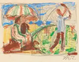 Otto Dix, Golfspieler, 1956, Pencil and Pastel drawing