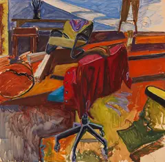 Norbert Tadeusz, Rote Jacke - Bürostuhl (Entwurf), 1977, Oil on paper