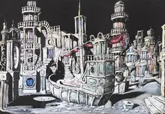 Domenico Gnoli, Scenografia fantasica, 1952, Tempera on black board