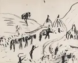 Erich Heckel, Maultiere, 1909, India Ink