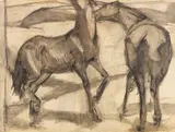 Franz Marc, Zwei Pferde. Verso: Zwei stehende Mädchenakte mit grünem Stein