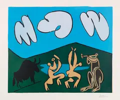 Pablo Picasso, Bacchanale au Taureau Noir, 1959, Linocut in colors
