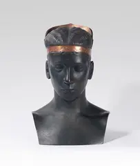 Sascha Schneider, Jünglingsbüste mit ägyptischer Kopfbedeckung, Ca. 1911, Bronze, with black-brown patina and partly poli...