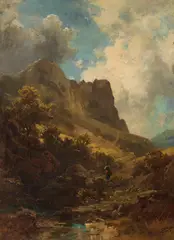 Carl Spitzweg, Talschlucht mit Sennerin, Um 1875, Oil on panel