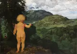 Hans Thoma, Amor erspäht die Liebenden, 1886, Oil on cardboard