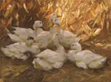 Alexander Koester, Sechs Enten im Stroh, Um 1900, Pastel on paper, laid on board