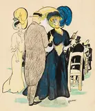 Albert Weisgerber, Feine Gesellschaft, 1908, India ink drawing, color oil chalks and gouache...