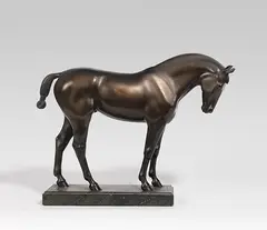 Artur Volkmann, Hengst, Wohl um 1910/20, Bronze with dark brown patina, mounted on serpe...