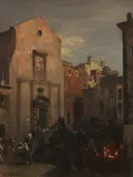 Oswald Achenbach, Italienische Stadtansicht bei einbrechender Nacht