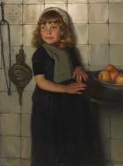 Paul Hoecker, Mädchen mit Äpfeln, Um 1880, Oil on canvas