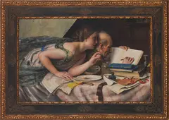 Alfred Schwarzschild, Der Poet und seine Muse, 1925, Oil and black pen on canvas