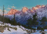 Rudolf Reschreiter, Winterliche Abendstimmung bei Mittenwald, 1935, Gouache