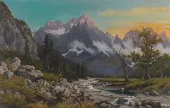 Morgenstimmung am großen Ahornboden (Karwendelgebirge) by Rudolf Reschreiter, Wohl um 1930, Gouache on firm board, sold May 2019
