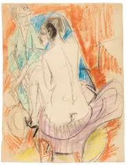 Ernst Ludwig Kirchner, Selbstporträt mit Gerda (Mann und Sitzende im Atelier), 1915, Color Pasteldrawing over charcoal