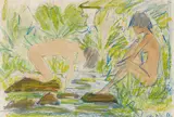 Otto Mueller, Zwei Frauen, Um 1925, Watercolor, color pen and pastel