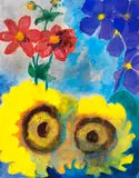 Emil Nolde, Sonnenblumen, rote und blaue Blüten, Ca. 1930/40, Watercolor and gouache