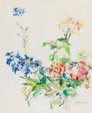 Oskar Kokoschka, Sommerblumen mit Rosen, 1965, Watercolor