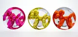 Jeff Koons, Balloon Dogs - Yellow, Magenta, Orange, 2015, 3 Multiples. Porcelain with high-gloss metal co...