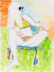 Christian Awe, Sonnenbad, 2004, Watercolor on canvas