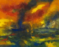 Emil Nolde, Abendmeer mit blauem Dampfer, 1945/1948, Watercolor