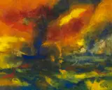 Emil Nolde, Abendmeer mit blauem Dampfer