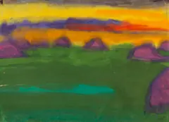 Emil Nolde, Abendliche Marschlandschaft mit Heudiemen, Um 1935/1940, Watercolor