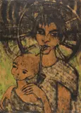 Otto Mueller, Zigeunermadonna (Zigeunerin mit Kind vorm Wagenrad)